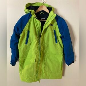 NWOT Lands End Kids Squall Parka, size 10-12, Lime Green/Blue
